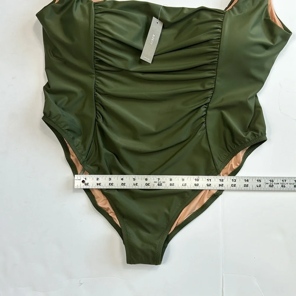 J. Crew Ruched Squareneck  One Piece‎ Swimsuit Women's Plus 24 Green New BF179